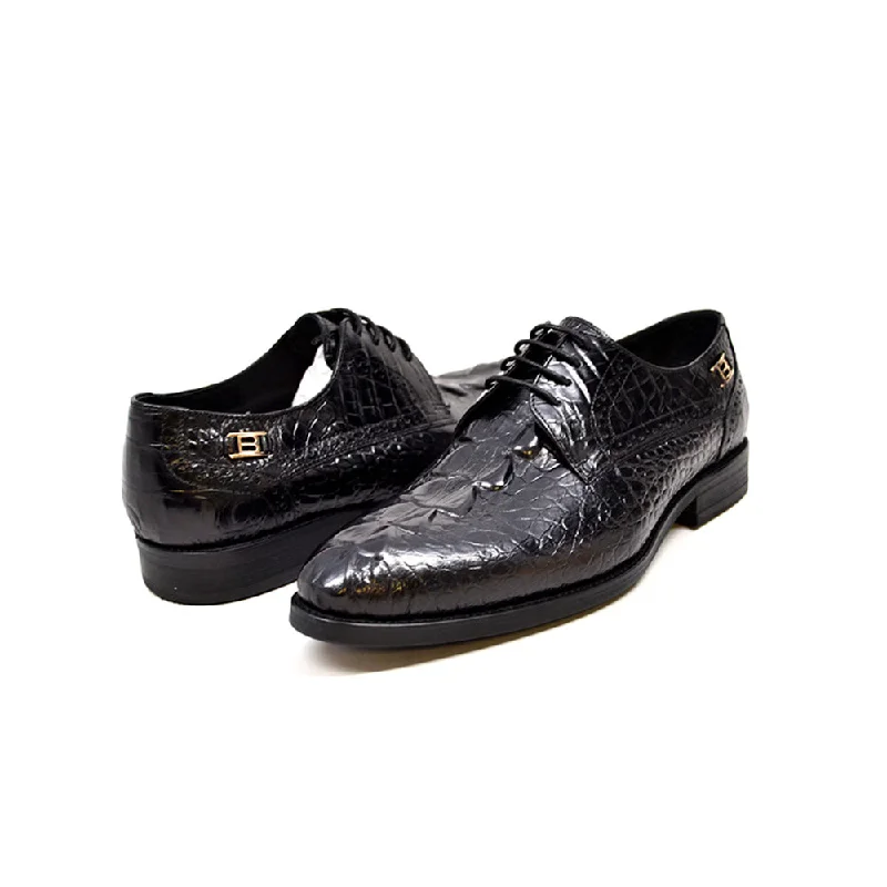 elegant oxford shoes for special events-Elegance Black Croc Leather Dress Shoes - Stylish & Comfortable