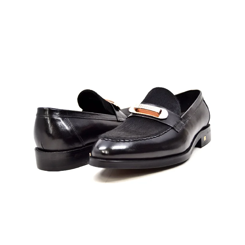 brown formal shoes with sleek design-Boss Genuine Leather Slip-On with Pony Skin Detail