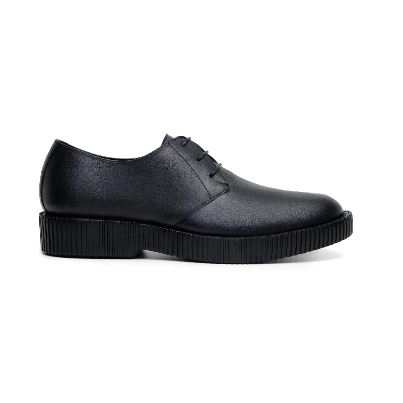 stylish formal shoes with pointed toe-'Rogerio' men's creeper sole derby in vegan leather by Zette Shoes - black