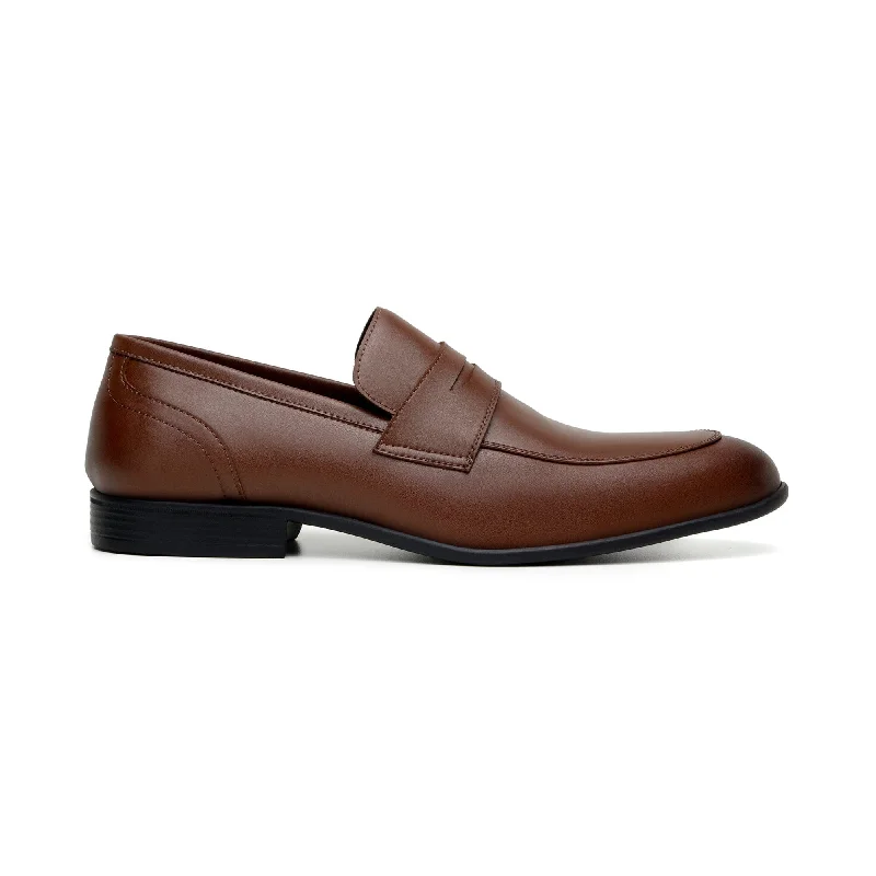 modern formal shoes for men-'Jean-Luc' men's classic loafer in vegan leather by Zette Shoes - cognac