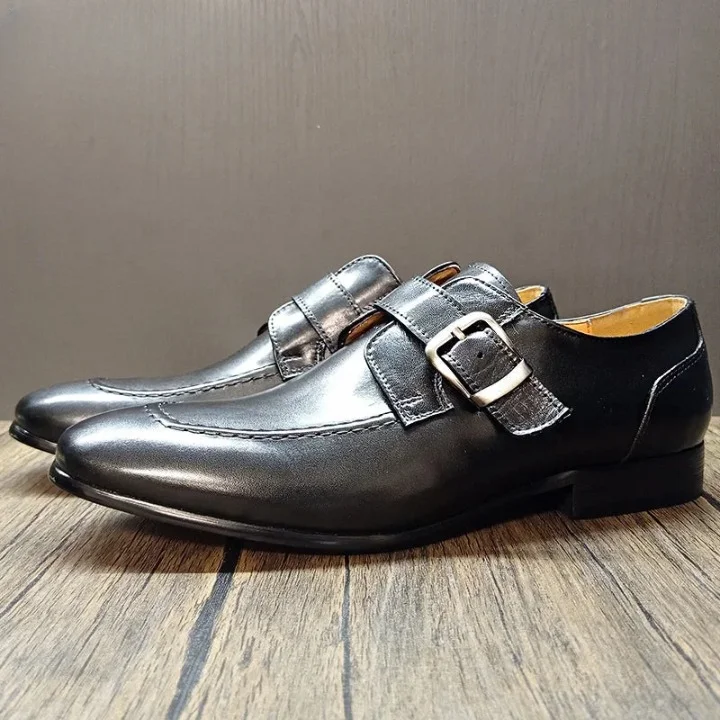 slip-on formal shoes for men-Men's Luxury Genuine Leather Monk Strap Wedding Office Dress Shoes