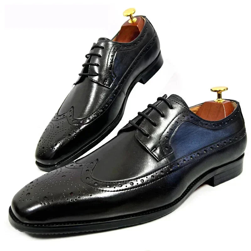 premium formal shoes for office wear-Men's Luxury Black Square Toe Wingtip Wedding Office Dress Shoes