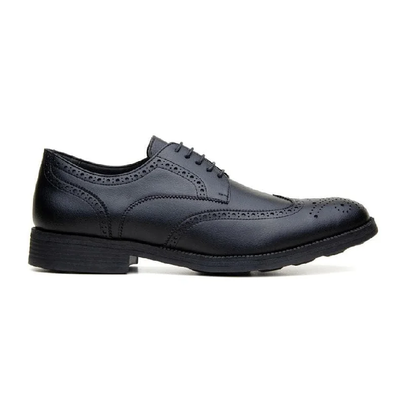 luxury formal shoes for men with rubber sole-'Viterbo' classic wing-tip vegan leather by Vincente Verde -  black