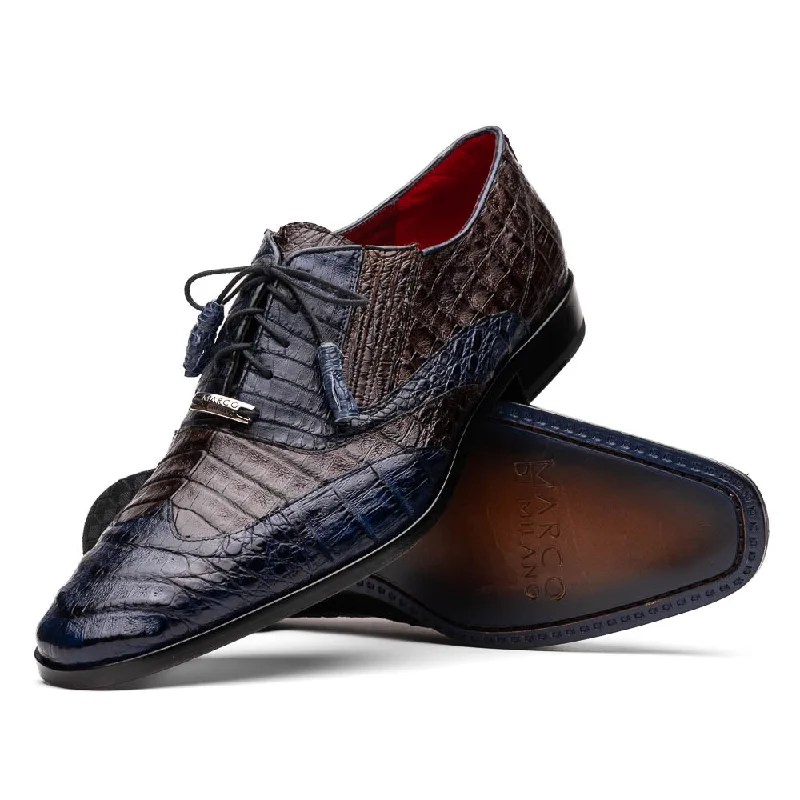 formal shoes with heel support for men-Luciano - Navy/Brown