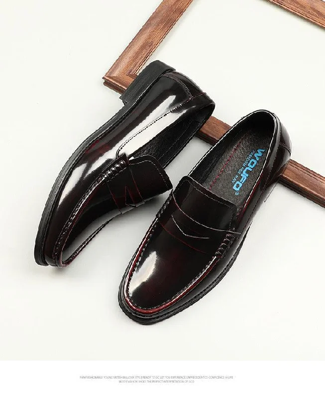 oxford shoes for men with cushioned heel-Korean Style One-foot Patent Leather Round Toe Loafers Commuter Shoes