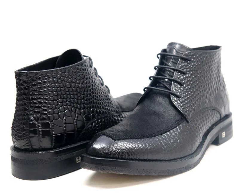 oxford shoes for men with cushioned heel-Unique Leather and Pony Skin High Top Shoe from the British Collection