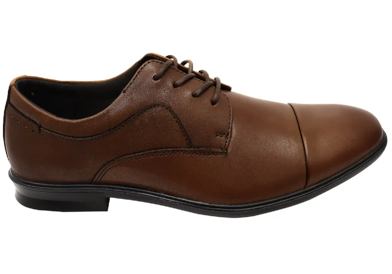 brown leather shoes with comfortable fit-Hush Puppies Cain Mens Wide Fit Comfort Leather Lace Up Dress Shoes