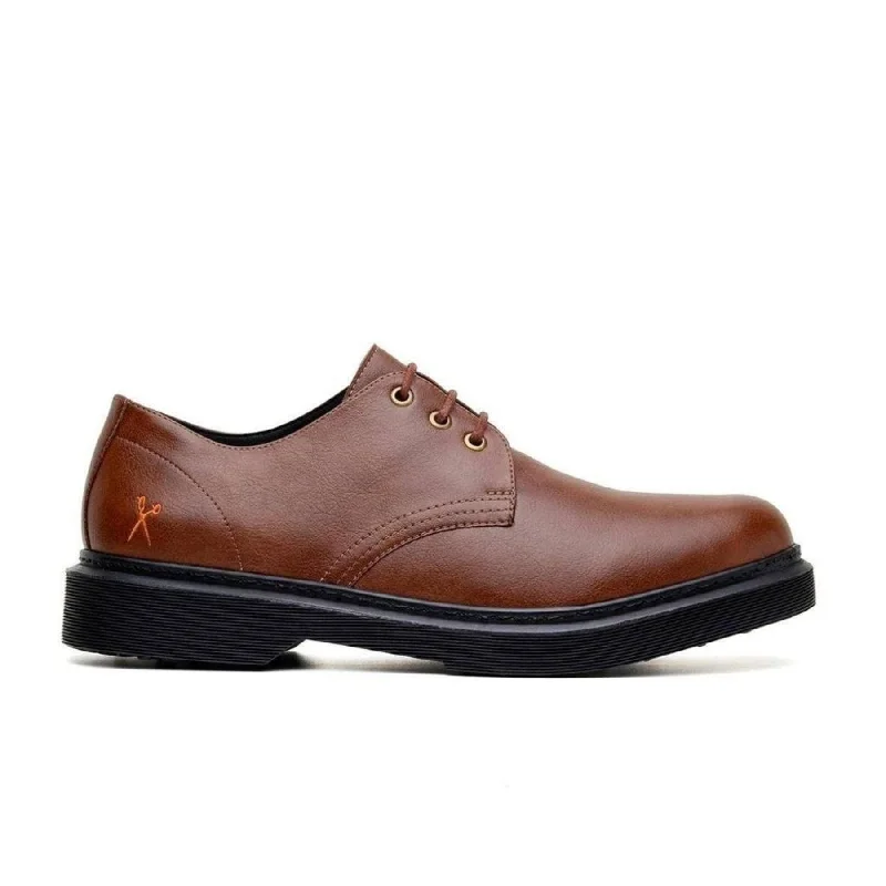 brown dress shoes with polished finish-'Derby UK 2' vegan lace-up shoe by King55 - cognac