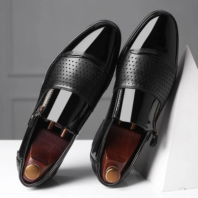 men’s formal shoes with polished upper-Men's New Business Leather Shoes Hollowed Out Breathable