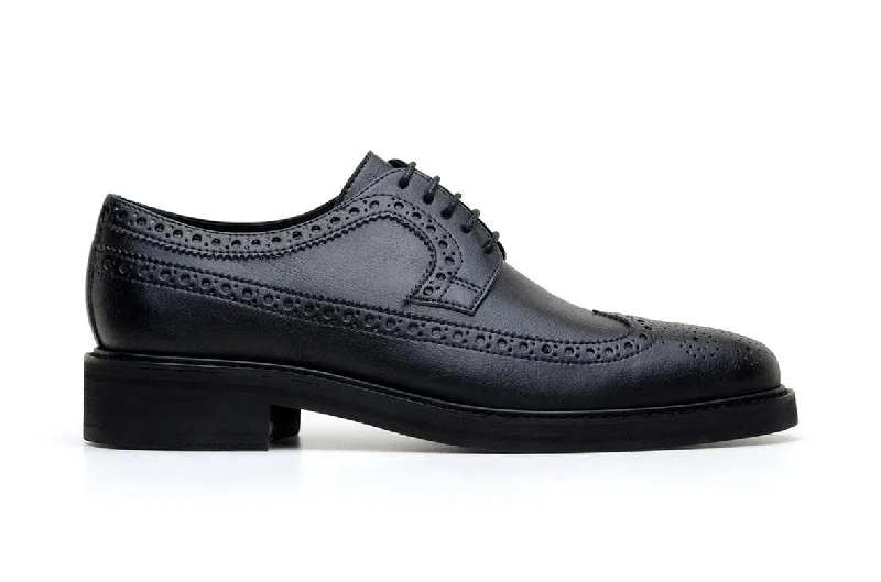 dress shoes with polished finish for business wear-'Longwing' classic brogue in high-quality vegan leather by Brave Gentleman - black