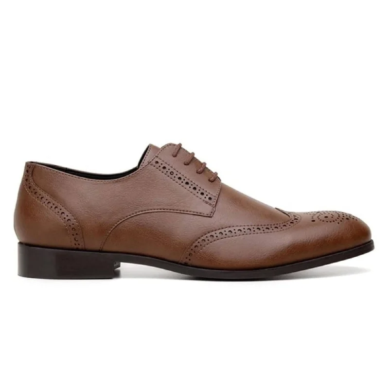 men’s formal shoes with cushioned insole-'Elias' men's vegan wingtip shoe by Ahimsa - cognac