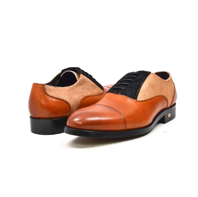 classic business formal shoes for men-Albert Genuine Pony Skin and Leather Shoes