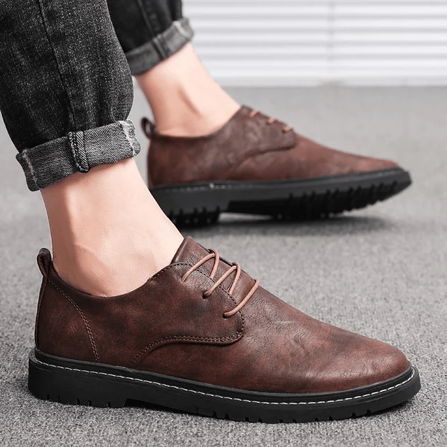 stylish dress shoes for work-Men's low-top lace-up shoes