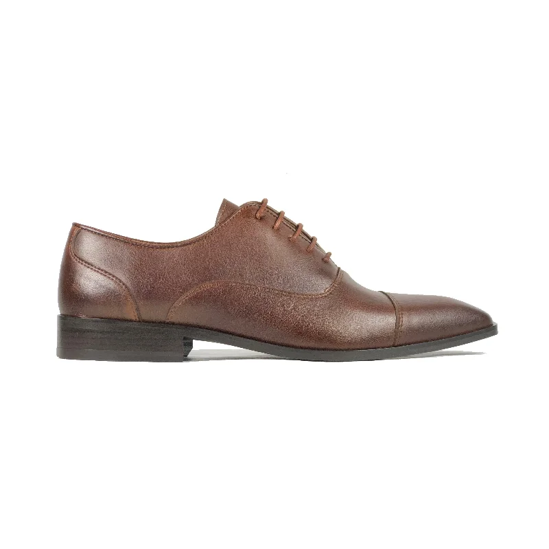 men’s leather shoes for office and formal wear-'Laurent' Cap-Toe Vegan Oxford by Zette Shoes - Chestnut