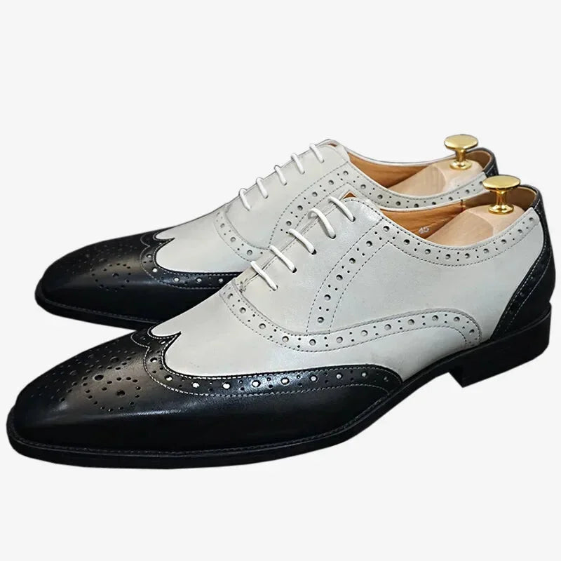 men’s stylish shoes for weddings-Men's Lace-up Wingtip Square Toe Mixed Color Genuine Leather Dress Shoes