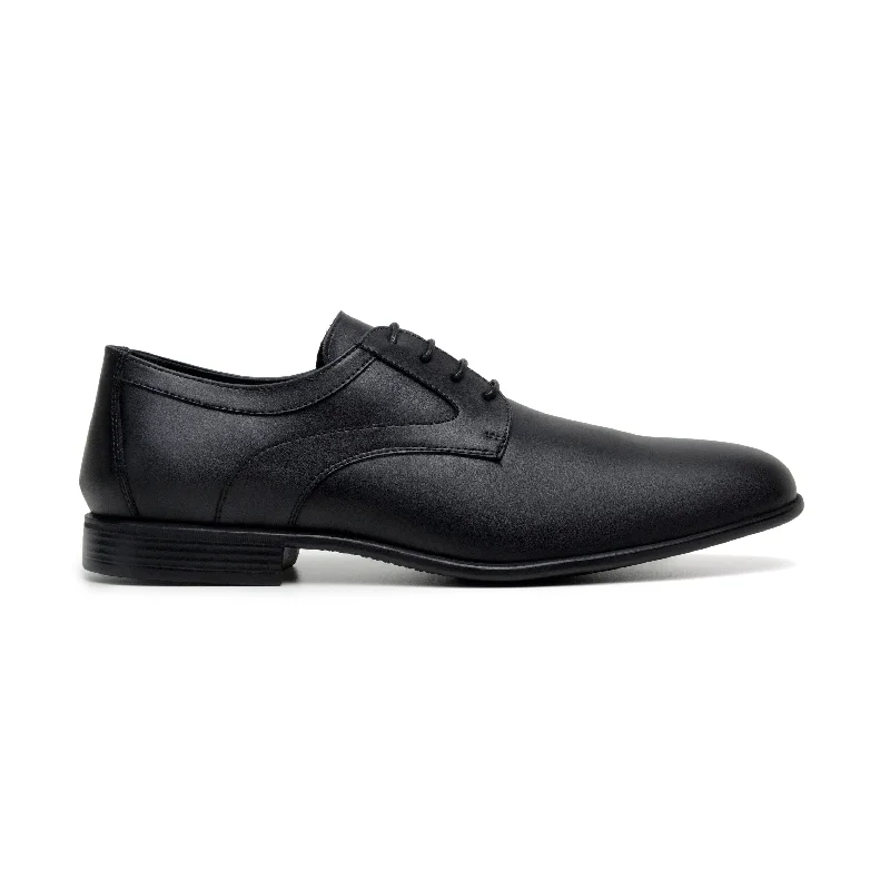 formal leather shoes with cushioned heel-'Justin' vegan-leather black vegan men's derby by Zette Shoes - black