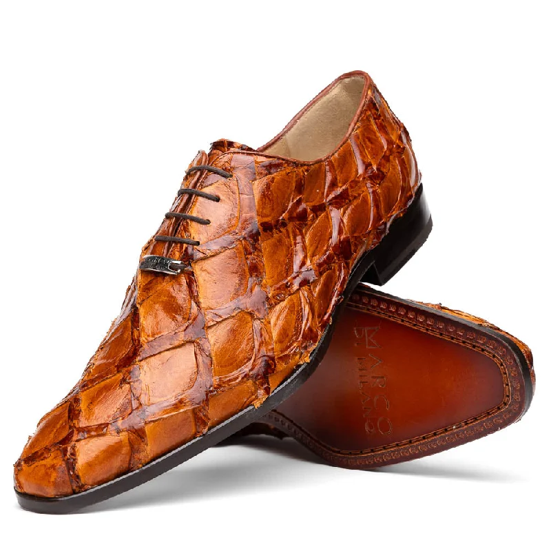 leather dress shoes with smooth finish-Pirarucu Criss - Cognac