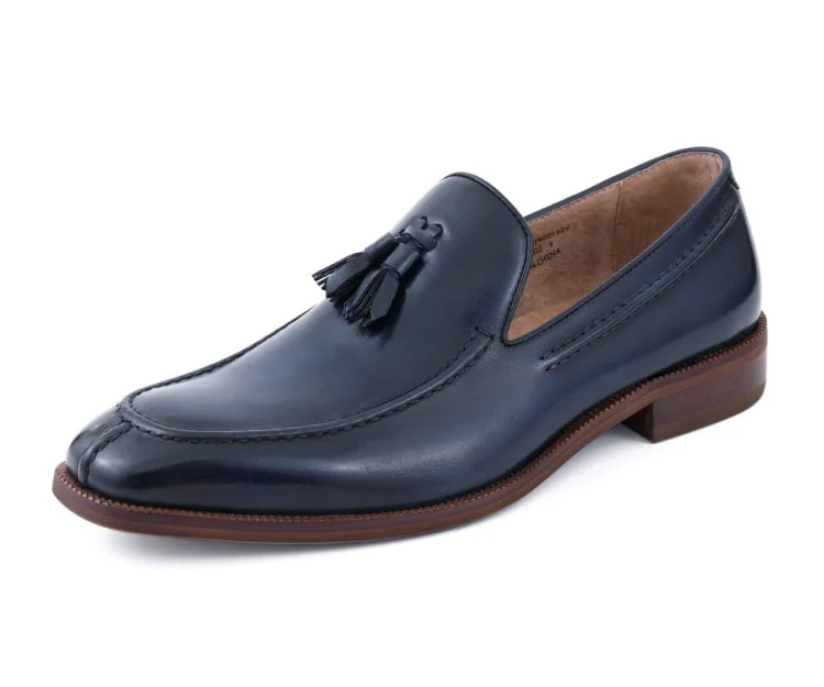 men’s leather dress shoes with polished finish-AG127 Navy