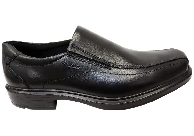 black leather oxford shoes for business wear-ECCO Mens Helsinki Mens Bike Toe Slip On Comfortable Leather Dress Shoes