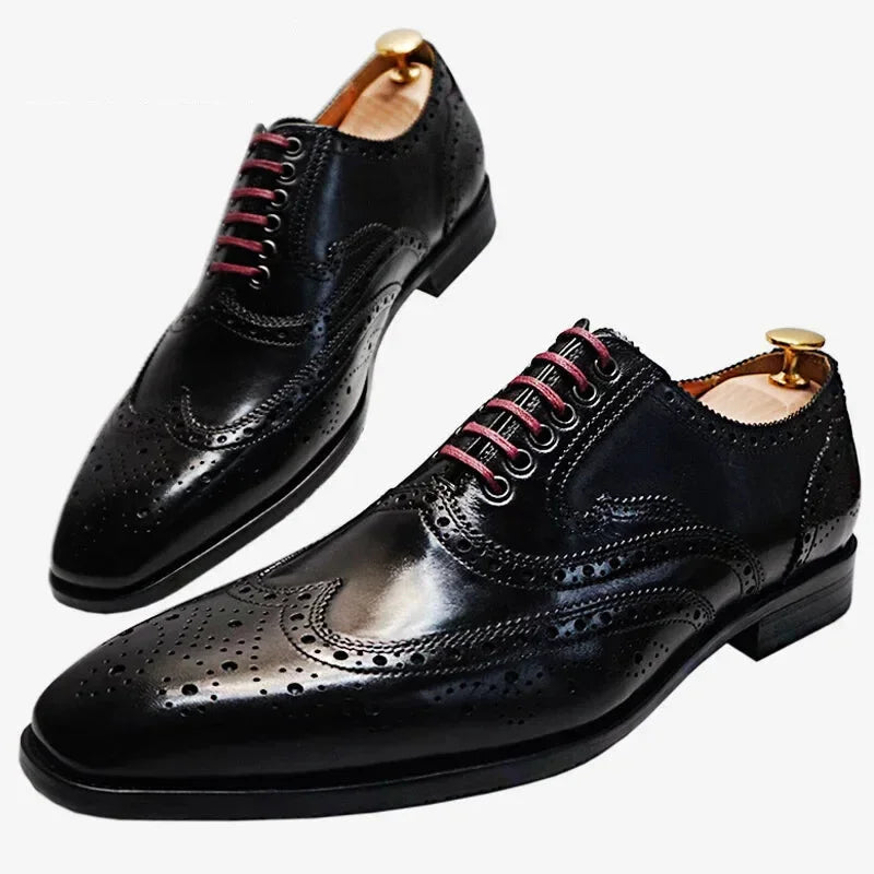 sleek formal shoes for weddings-Luxury Genuine Leather Lace-up Wedding Office Dress Shoes for Men