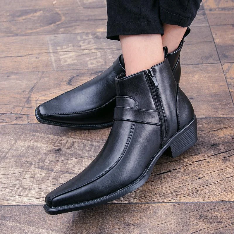 dress shoes with modern design for men-Men's Casual Personality Korean High Top Martin Leather Shoes