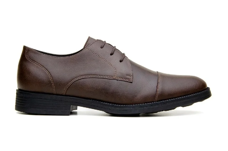 men’s leather dress shoes with comfortable fit-'Roma' classic vegan leather derby by Vincente Verde -  espresso