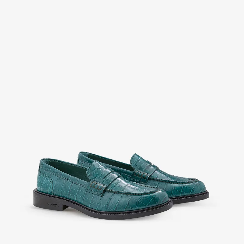 best oxford shoes for office professionals-Townee Penny Loafer Green Croco