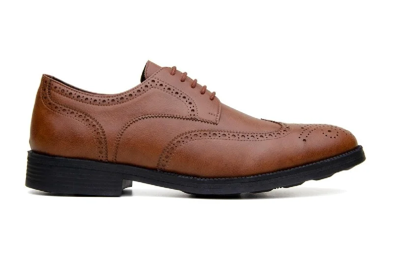 men’s premium oxford shoes-'Viterbo' classic wing-tip vegan leather by Vincente Verde -  cognac