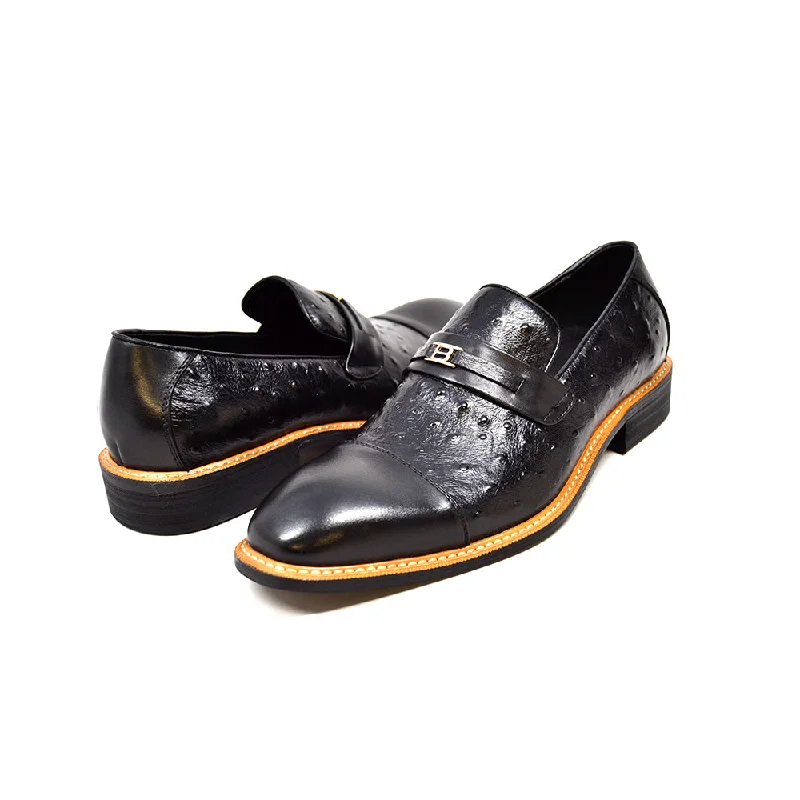 men’s leather formal shoes with wide fit-Dolche Ostrich Leather Slip On Shoes - Stylish and Comfortable