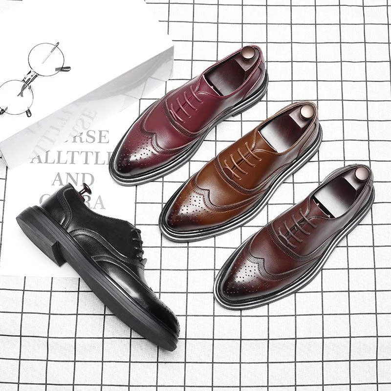 brown leather formal shoes-Leather brogue men's shoes