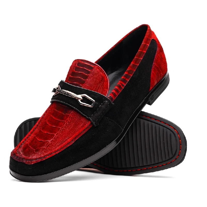 sleek oxford shoes for office men-Hugo Ostrich - Red/Black