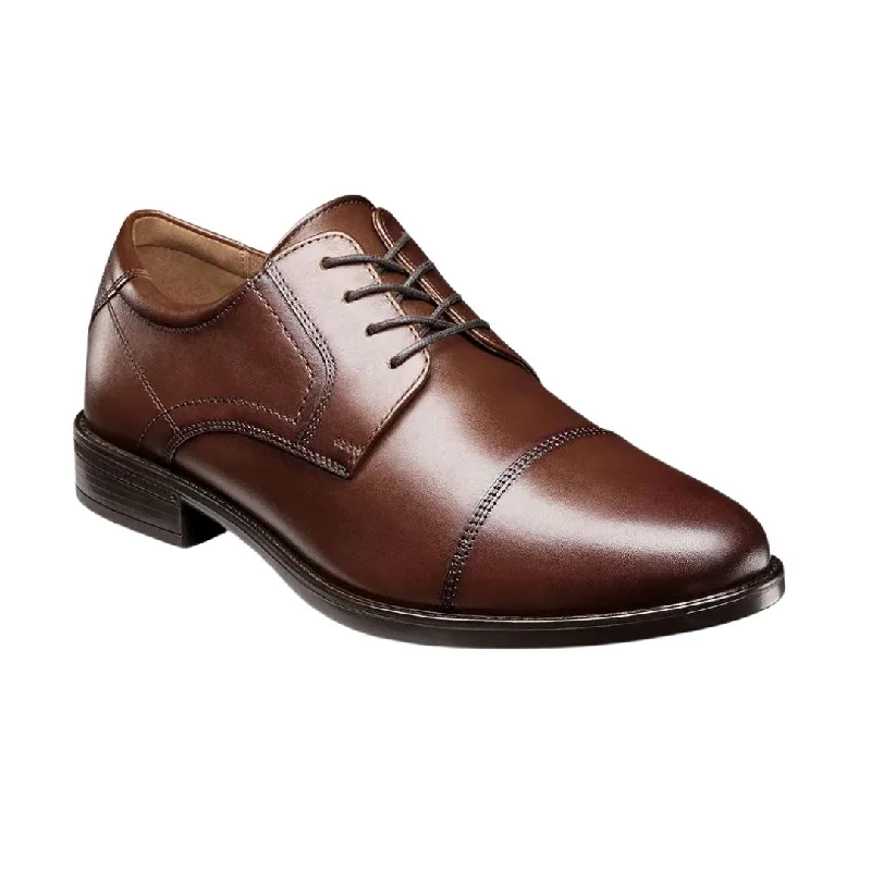 comfortable oxford shoes with padded sole-FLORSHEIM MIDTOWN CAP TOE OXFORD COGNAC MEDIUM AND WIDE