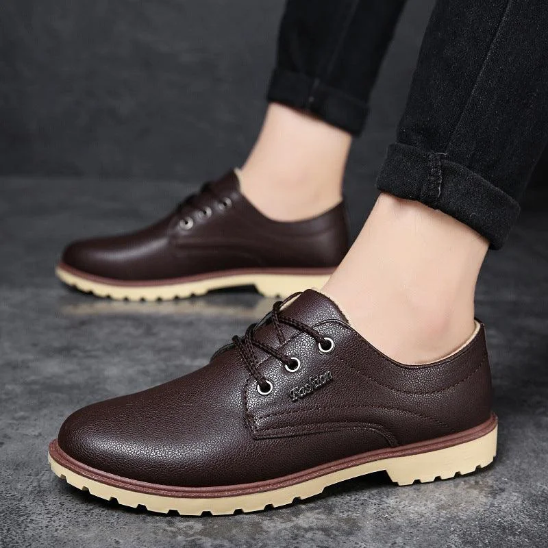 formal shoes for office wear-Men's Waterproof Rubber Versatile Lace-Up Shoes