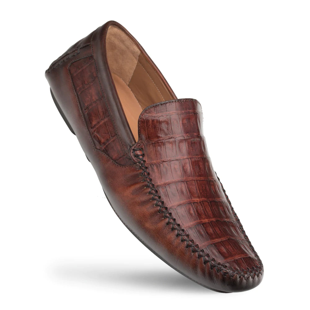 comfortable slip-on leather shoes for men-CROCODILE/LEATHER DRIVING MOCCASIN