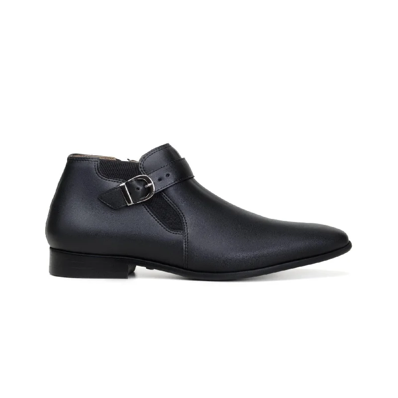 men’s office shoes with polished leather-'Archer' men's black vegan-leather boot by Zette Shoes