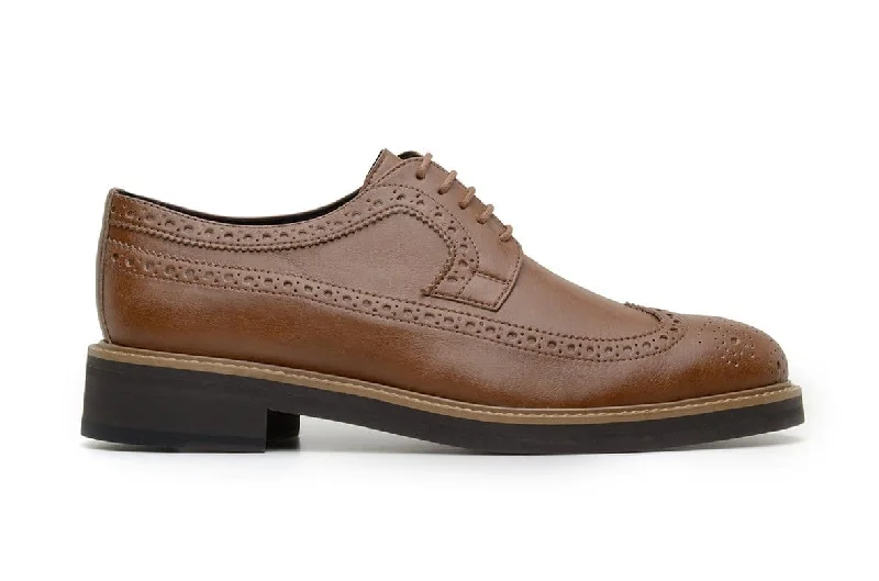 formal leather shoes with rubber sole-'Longwing' classic brogue in high-quality vegan leather by Brave Gentleman - tan