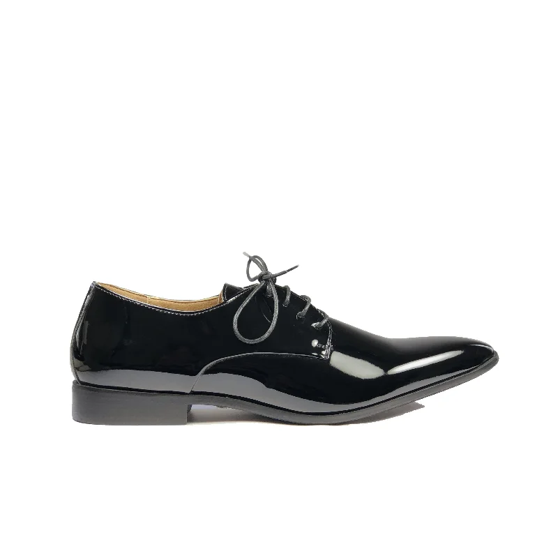 premium formal shoes with rubber heel-'Nero' Men's Vegan Derby Shoe by Zette Shoes - Black Patent