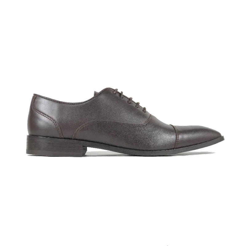 stylish dress shoes with lace-up closure-'Laurent' Cap-Toe Vegan Oxford by Zette Shoes - Brown