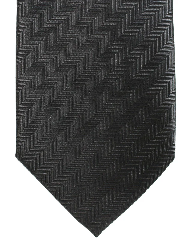 Men's silk tie with modern chevron print-Armani Silk Tie Charcoal Gray Herringbone