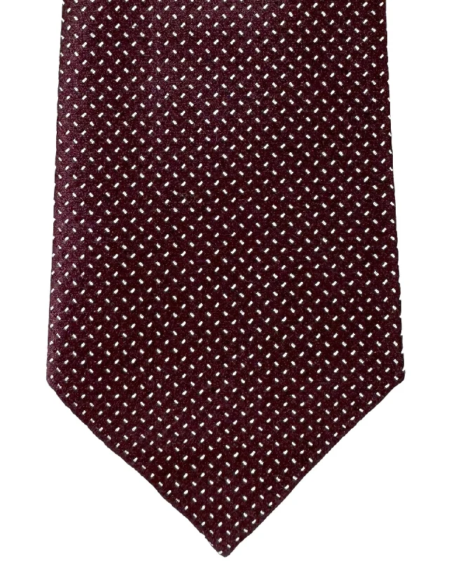 Men's tie for a winter corporate look-Armani Silk Tie Maroon Silver Micro Pattern Armani Collezioni