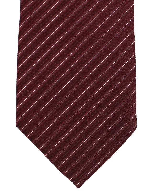 Men's tie for upscale dinner events-Armani Silk Tie Maroon Silver Stripes Armani Collezioni