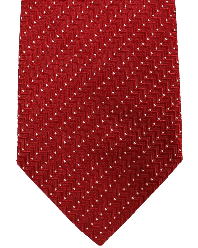 Best men's tie for casual business meetings-Armani Silk Tie Red Micro Dotted Stripes