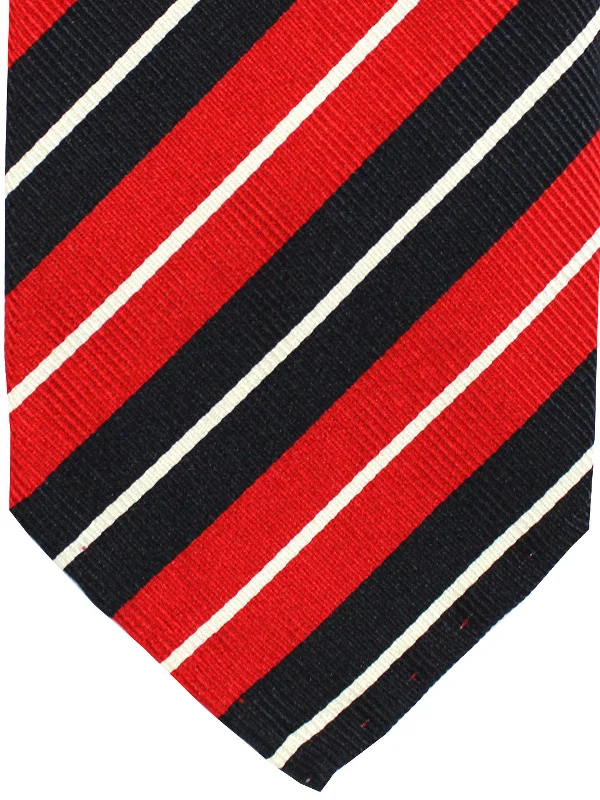 Classic men's tie with a minimalistic design-Attolini Unlined Tie Red Black Regimental Stripes SALE