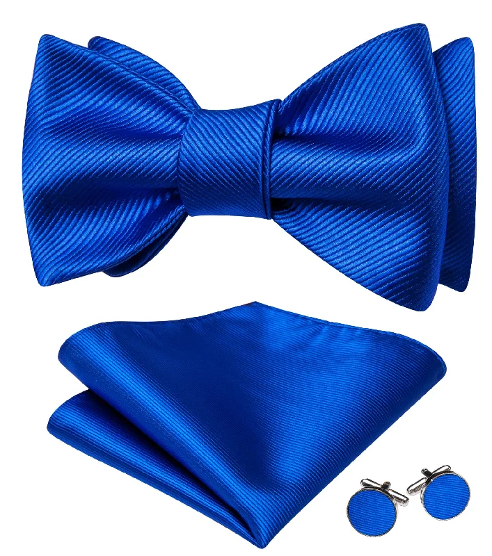 Unique men's tie for anniversary parties-Barry Wang Blue Tie Mens Formal Bow Tie Hanky Cufflinks Set Wedding