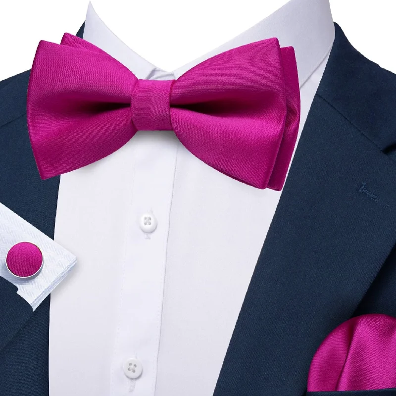 Best men's tie for sophisticated casual wear-Barry Wang Hot Pink Silk Pre-Tied Bow Tie Hanky Cufflinks Set for Men