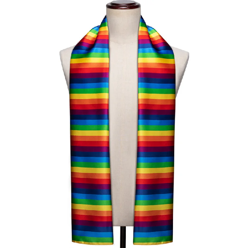 Designer tie for professional men-Barry Wang Rainbow Striped Silk Scarf for Men Accessory