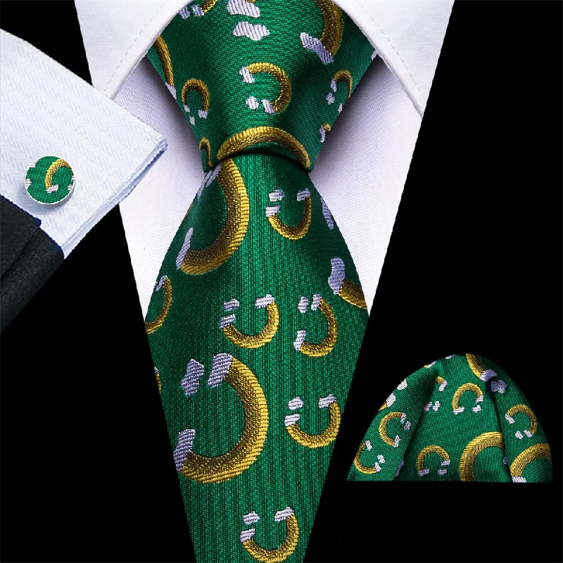 Men's tie for stylish office attire-Barry Wang Silk Green Yellow Rainbow Christmas Necktie Set