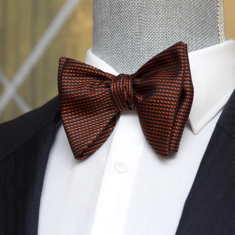 Men's tie with sophisticated design for weddings-Big Butterfly Orange Black Ornament Silk Bow Tie