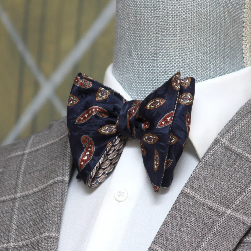 Stylish men's tie with striped patterns for office wear-Big Butterfly Navy Paisley Silk Bow Tie