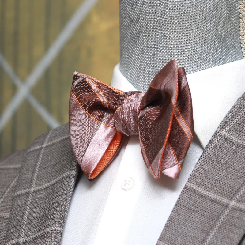 Stylish men's tie for corporate celebrations-Big Butterfly Orange Mauve Plaid Silk Bow Tie